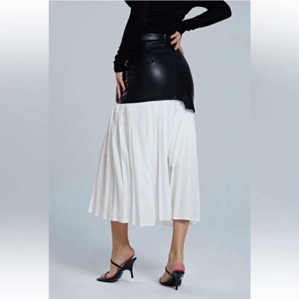 Commense Asymmetric Patchwork Faux Leather & Chiffon Pleated Maxi Skirt L NEW - Picture 8 of 14